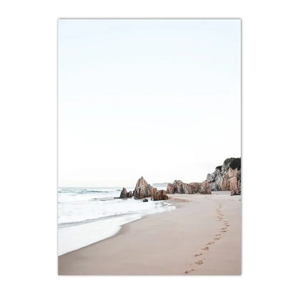 coastal beach with reef and gentle sea waves Nordic canvas wall art