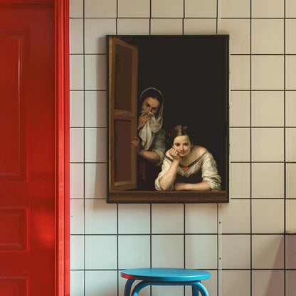 funny bathroom canvas with Mona Lisa and Girl with a Pearl Earring toilet-paper gag