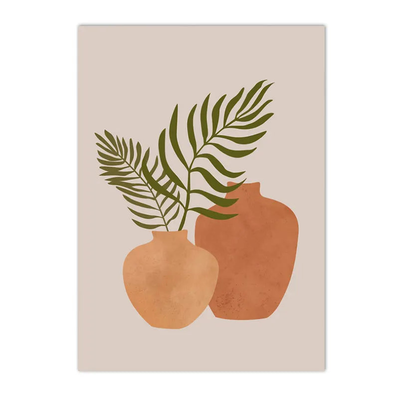 boho terracotta mustard sun with leaf geometric canvas wall art