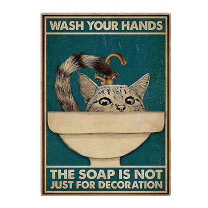 funny black cat are you pooping bathroom canvas sign