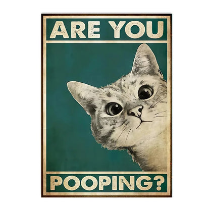 funny black cat are you pooping bathroom canvas sign
