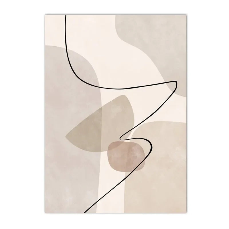 abstract beige geometric line art canvas wall art