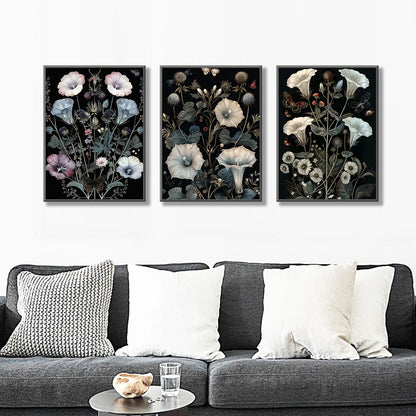 Vintage botanical butterfly with morning glory and ferns canvas