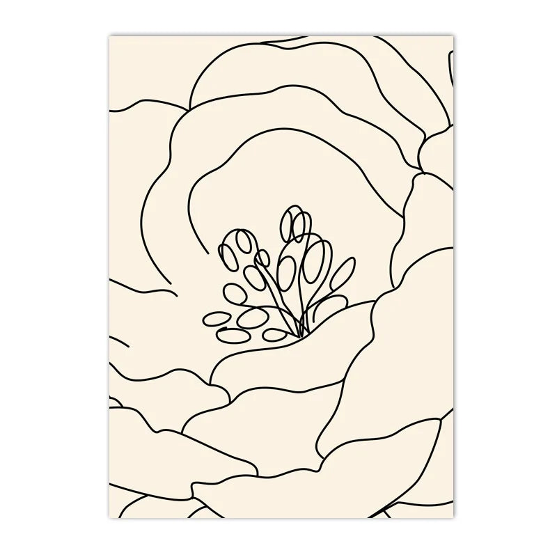 minimalist line drawing of a daisy botanical canvas