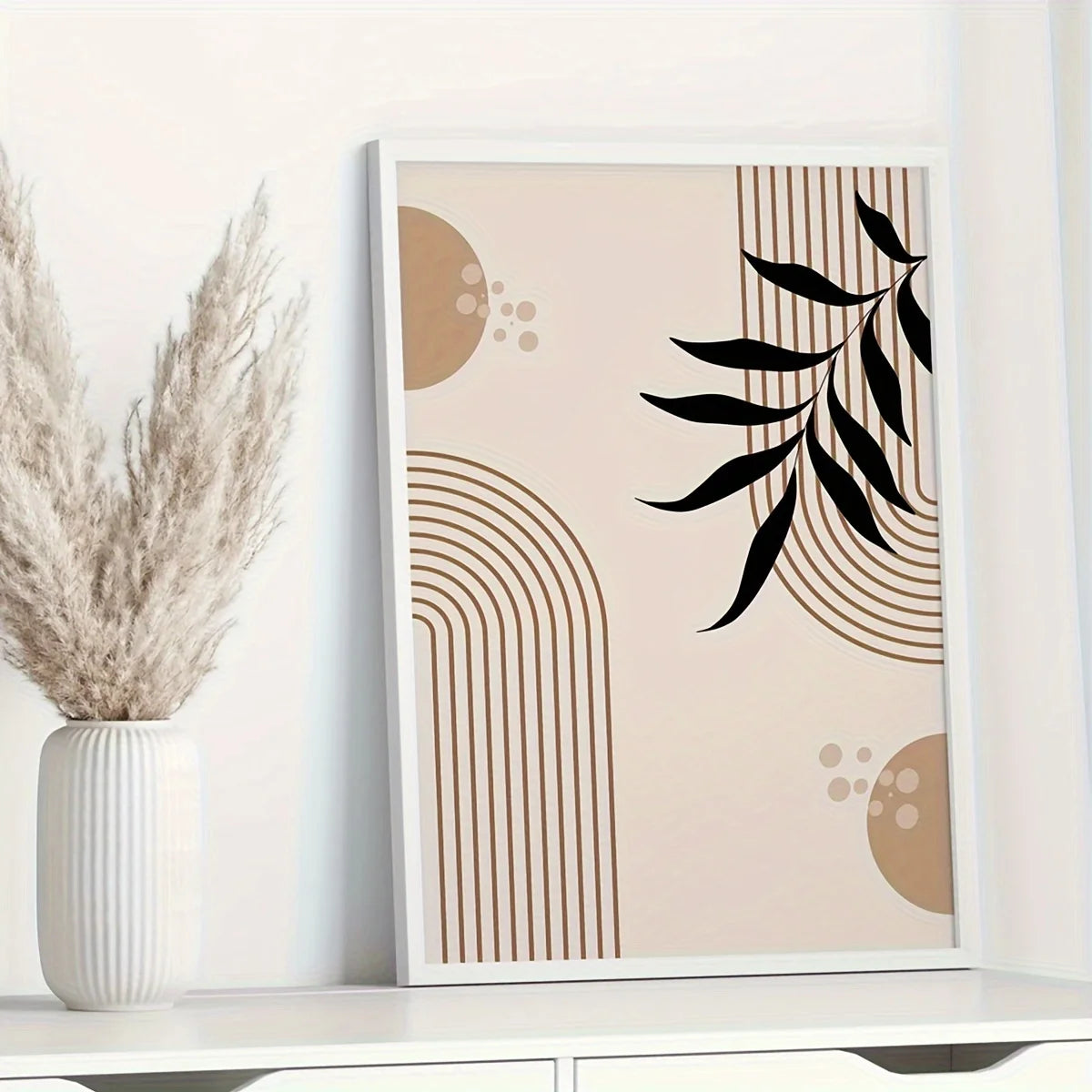 three piece boho geometric and leaf unframed canvas set