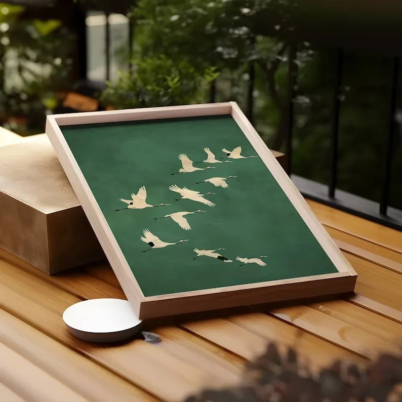 vintage japanese flying crane elegant bird canvas