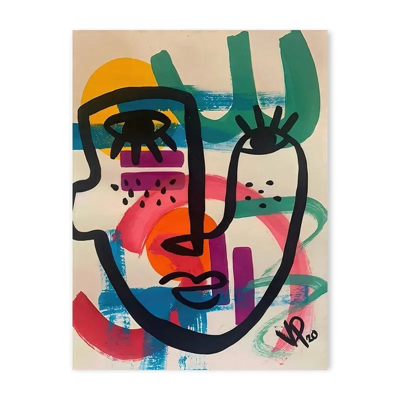 Geometric mosaic human face abstract canvas wall art