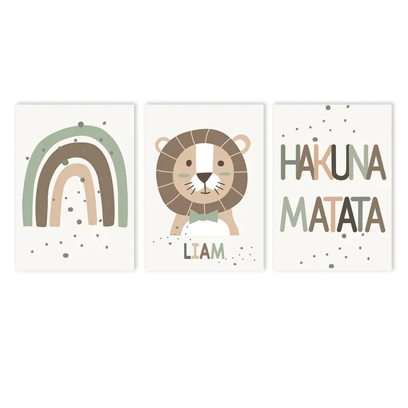 lion nursery canvas with rainbow and custom name hakuna matata