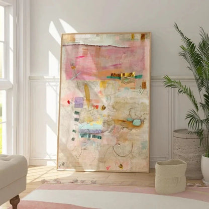 large minimalist textured pastel multicolor abstract unframed canvas