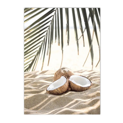 white waves on beach with palm leaves Nordic canvas wall art