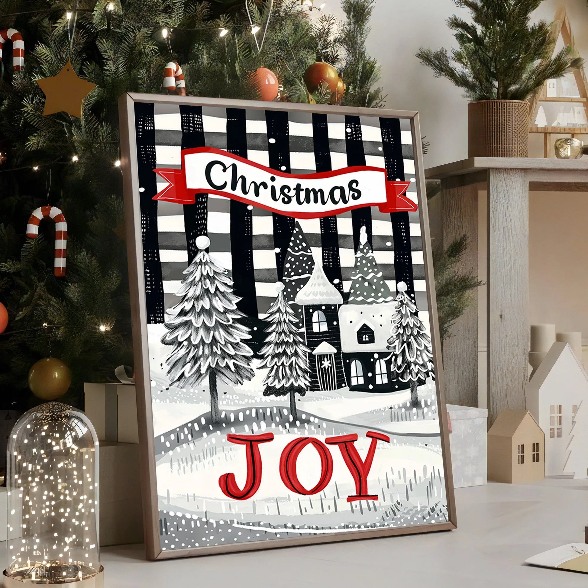 Christmas canvas with polar bear, Santa and snowman