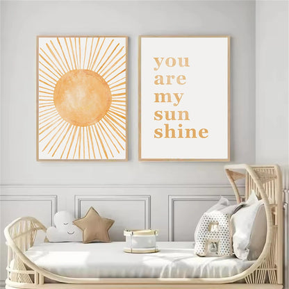 boho rainbow and sun nursery canvas with the quote you are my sunshine