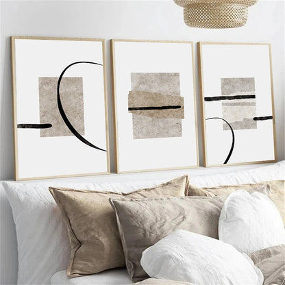 minimalist beige and black color block abstract line canvas