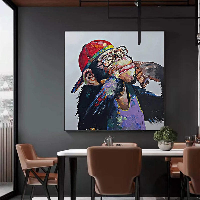 Orangutan with colorful headphones pop canvas wall art