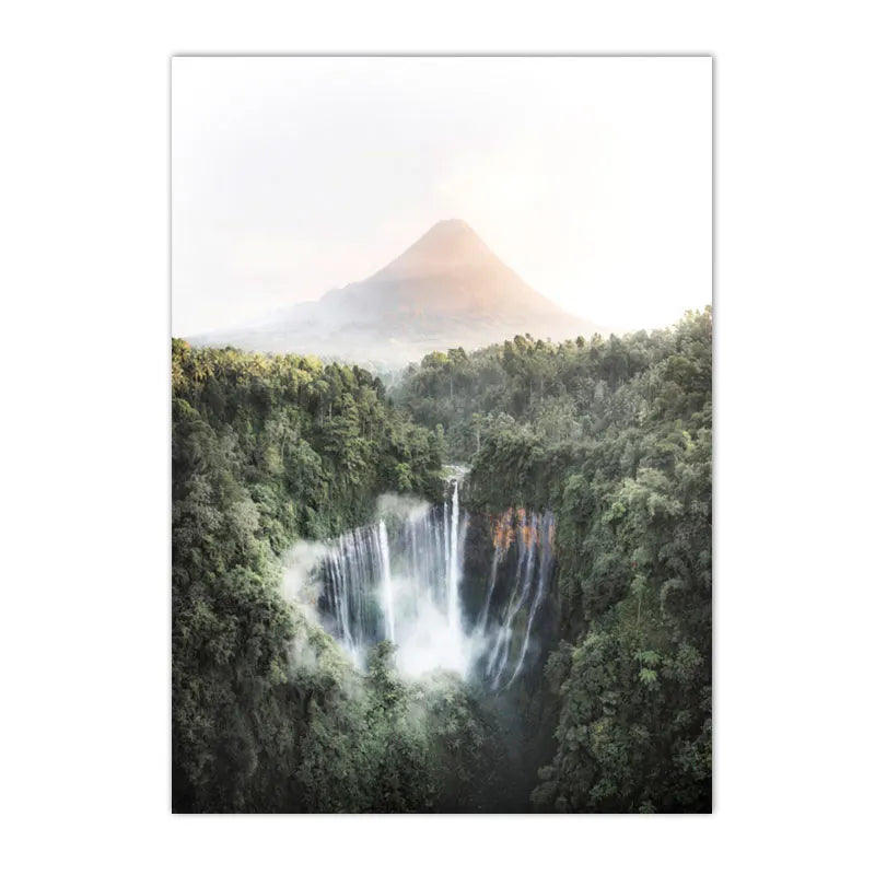 leopard in tropical jungle with palm and monstera leaves on canvas