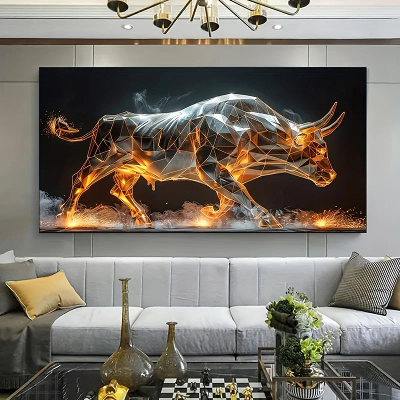 frameless 3d luminous bull canvas wall art