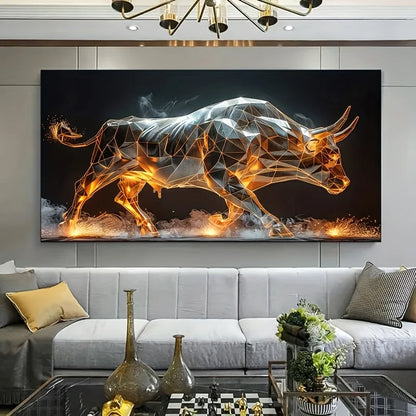 frameless 3d luminous bull canvas wall art