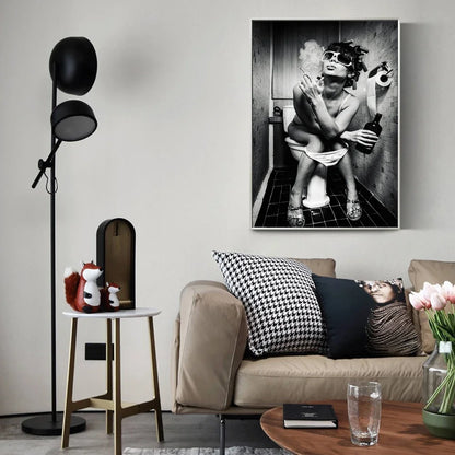 Woman on Toilet & Cigarette Pop Art Canvas