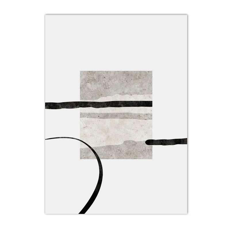 minimalist beige and black color block abstract line canvas
