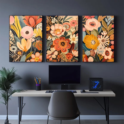 art deco floral three piece coordinated canvas set