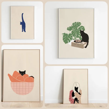 minimal abstract cartoon cat illustration canvas
