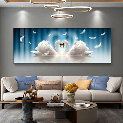 elegant swan couple love theme unframed canvas wall art