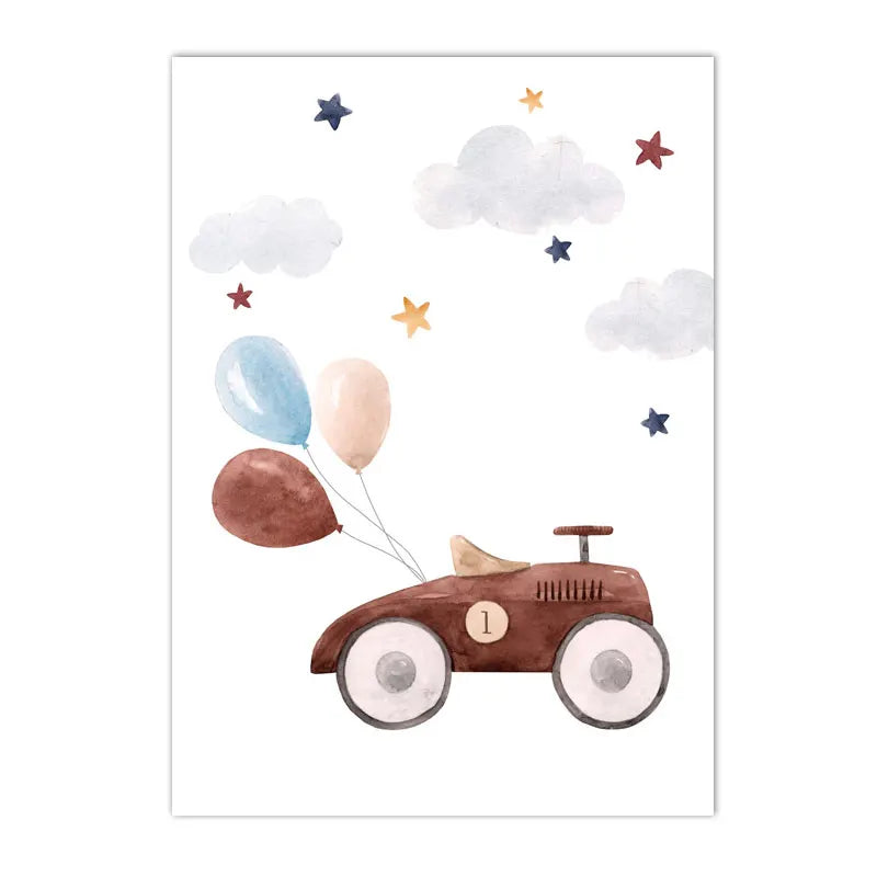 kids nordic cartoon canvas with balloon car and airplane