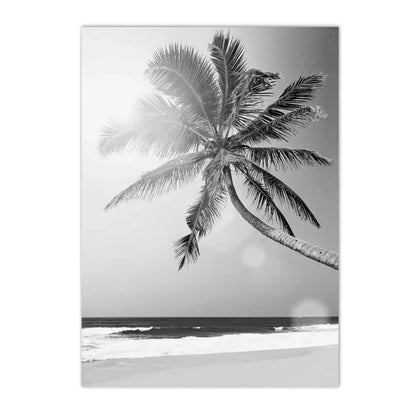 black and white starfish beach with palm tree sun and sea nordic canvas