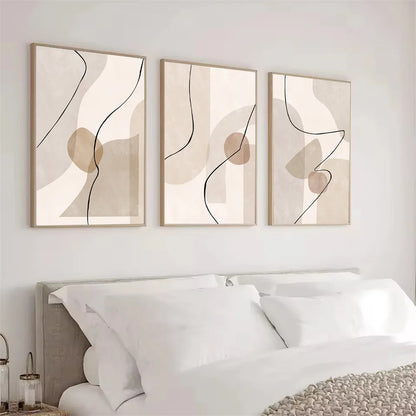 abstract beige geometric line art canvas wall art
