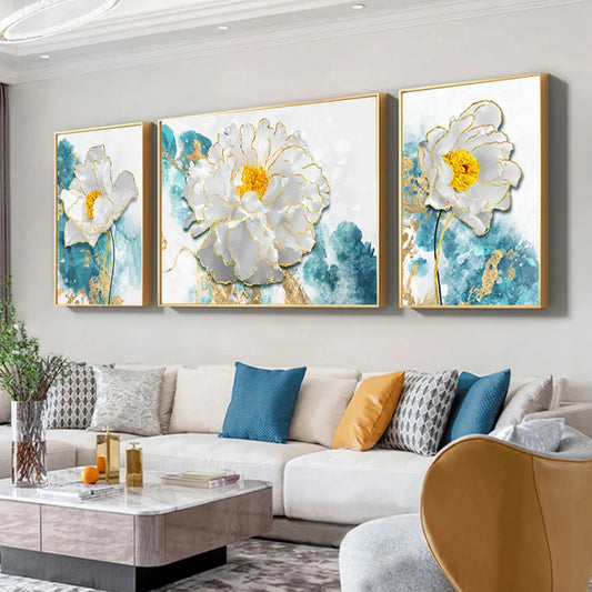 White Peony Blossom Canvas - Set Of 3