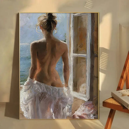 French vintage maiden with flowers portrait canvas wall art