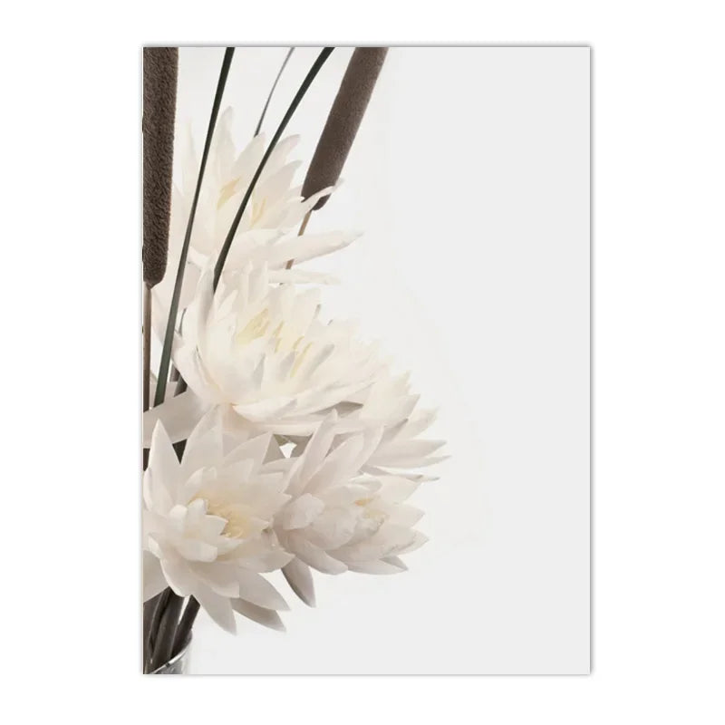 minimalist beige canvas with reed grass and flowers nordic style