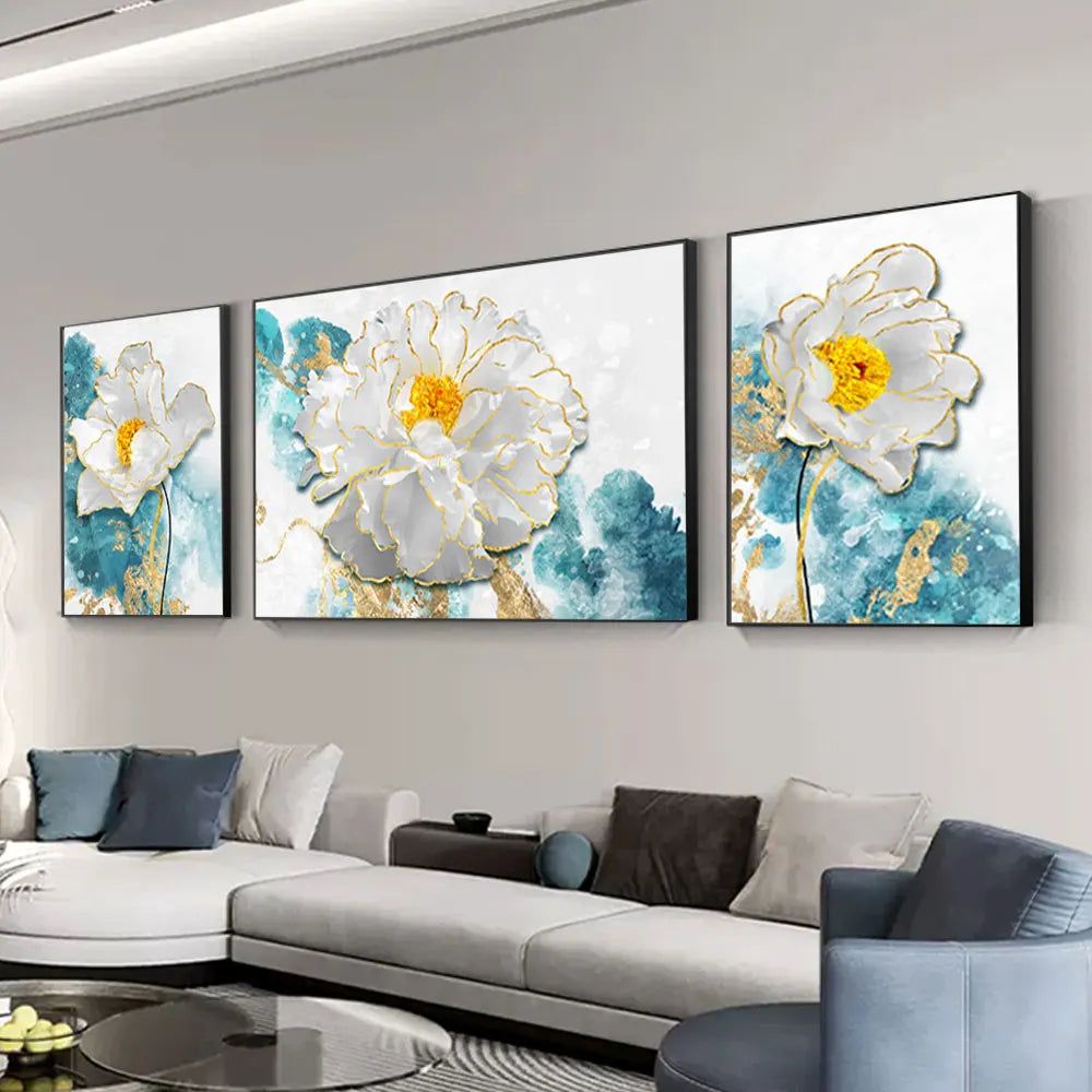 White Peony Blossom Canvas - Set Of 3