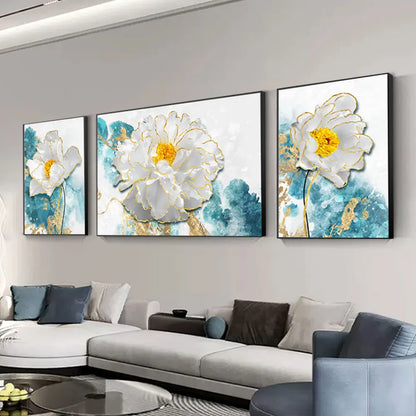 White Peony Blossom Canvas - Set Of 3