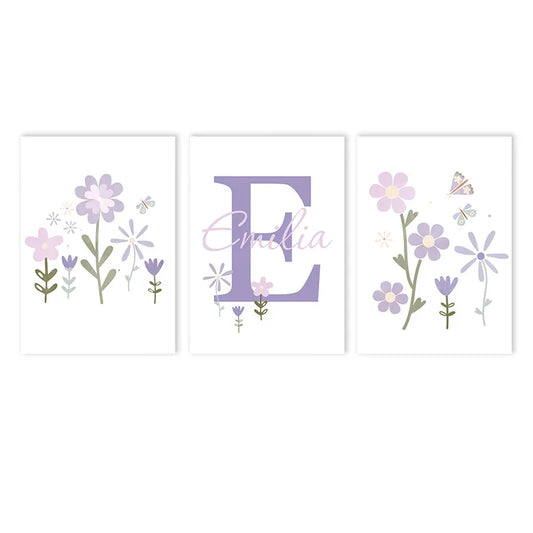 purple floral butterfly nursery canvas with custom baby name