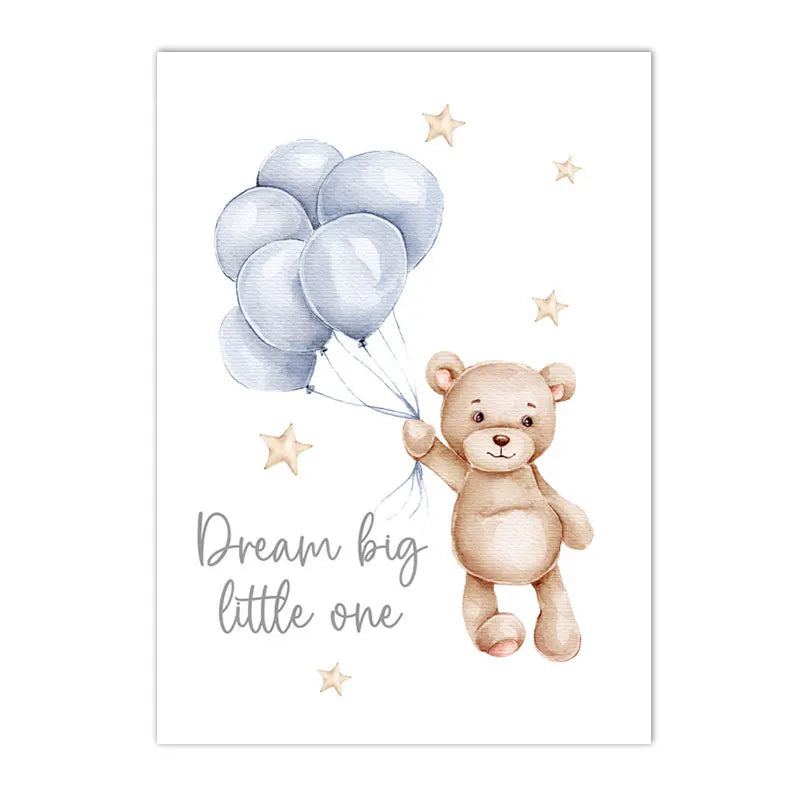 pink cartoon star moon bear nordic nursery canvas