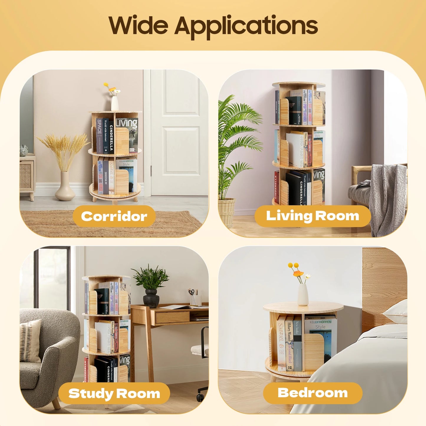 Wooden Rotating Bookcase Organizer