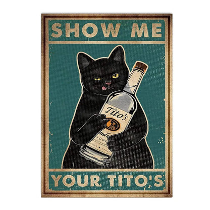 funny black cat are you pooping bathroom canvas sign