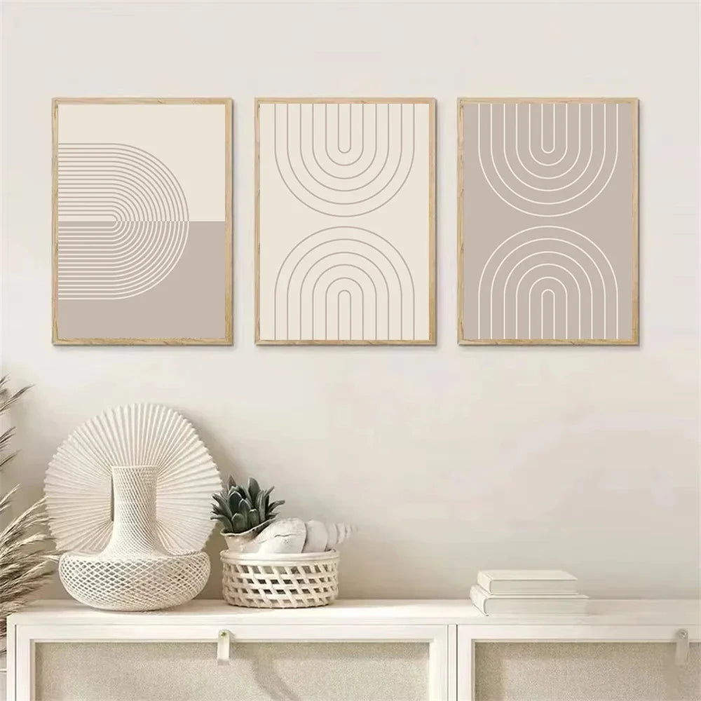minimalist beige abstract line art canvas wall print