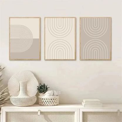 minimalist beige abstract line art canvas wall print