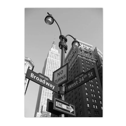 black and white new york themed still life canvas with guitar and camera