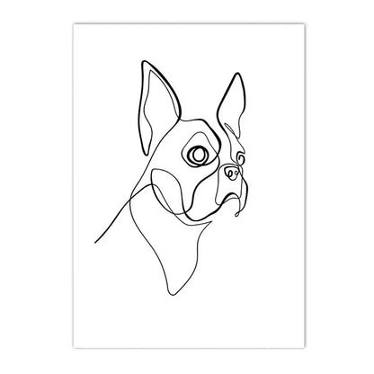minimalist black and white cat and dog line art canvas wall art