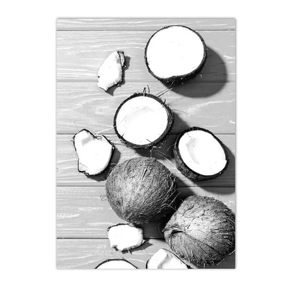 black and white sea waves with coconut tree shells starfish coastal canvas