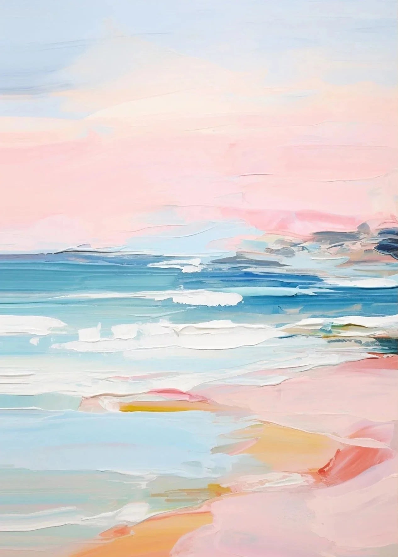 pink horse standing at coastal beach boho canvas print