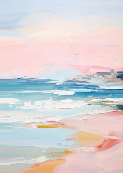 pink horse standing at coastal beach boho canvas print