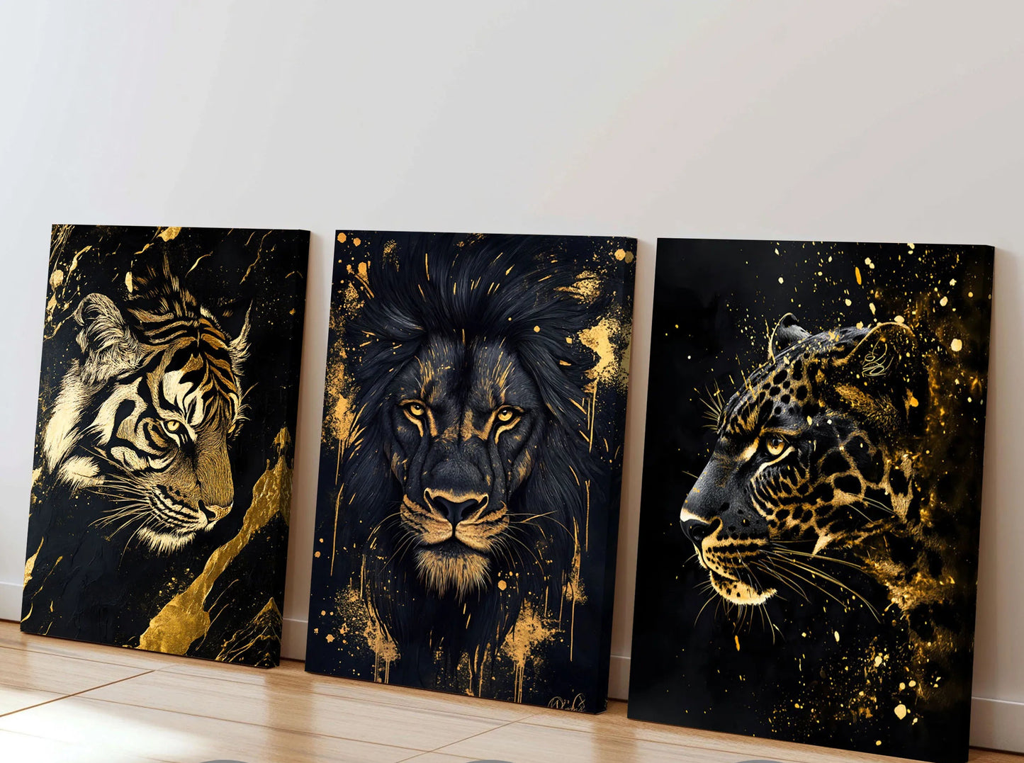 Black & Gold Animal Canvas - Set Of 3