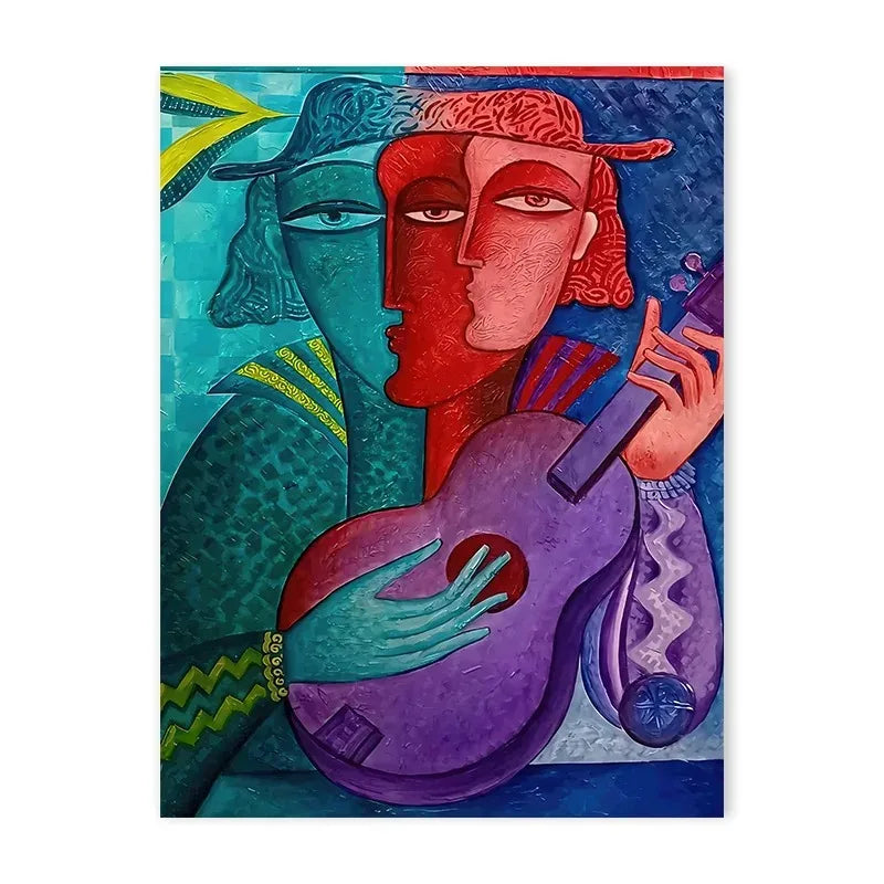 Geometric mosaic human face abstract canvas wall art