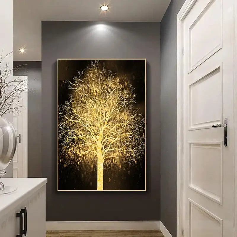 Luxury gold tree metallic canvas wall art