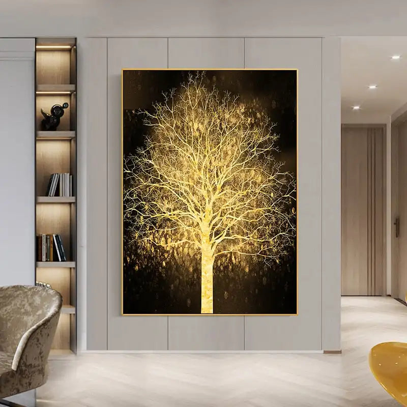 Luxury gold tree metallic canvas wall art