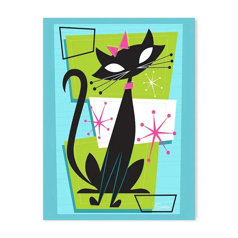 Colourful Black Cat Scenery Abstract Canvas